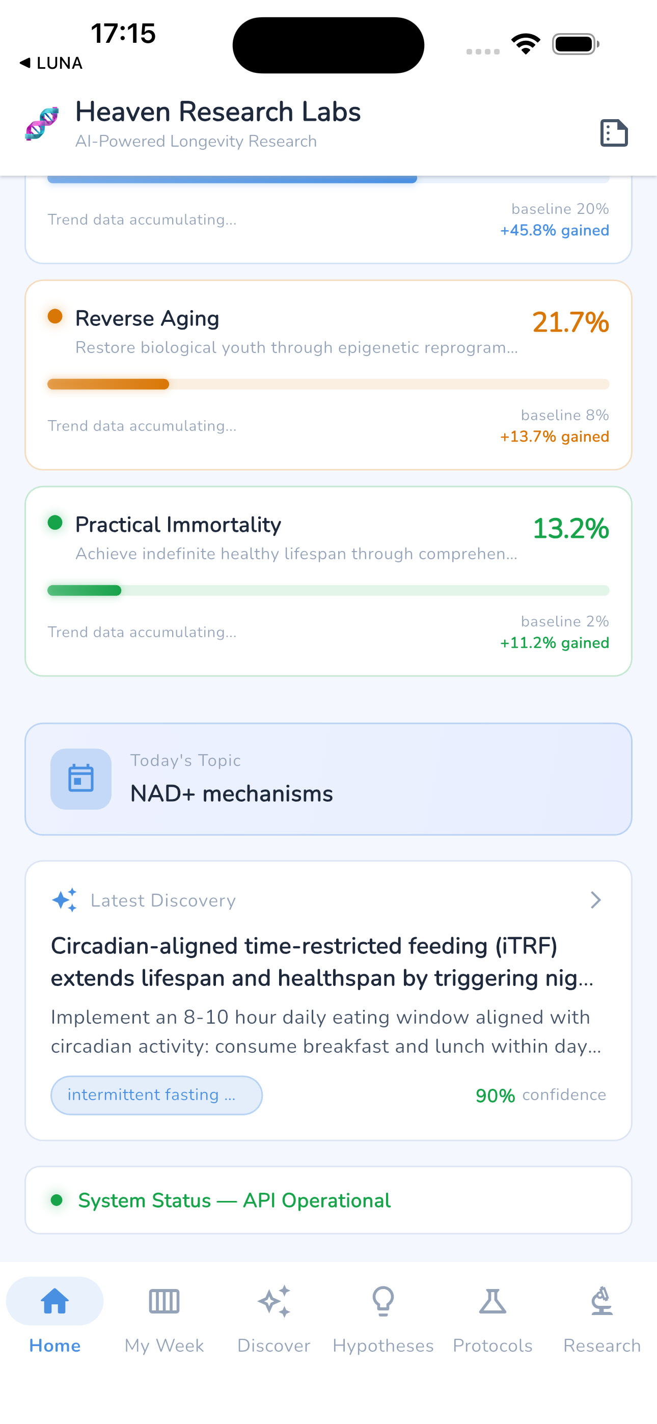 The Heaven Health app's home screen